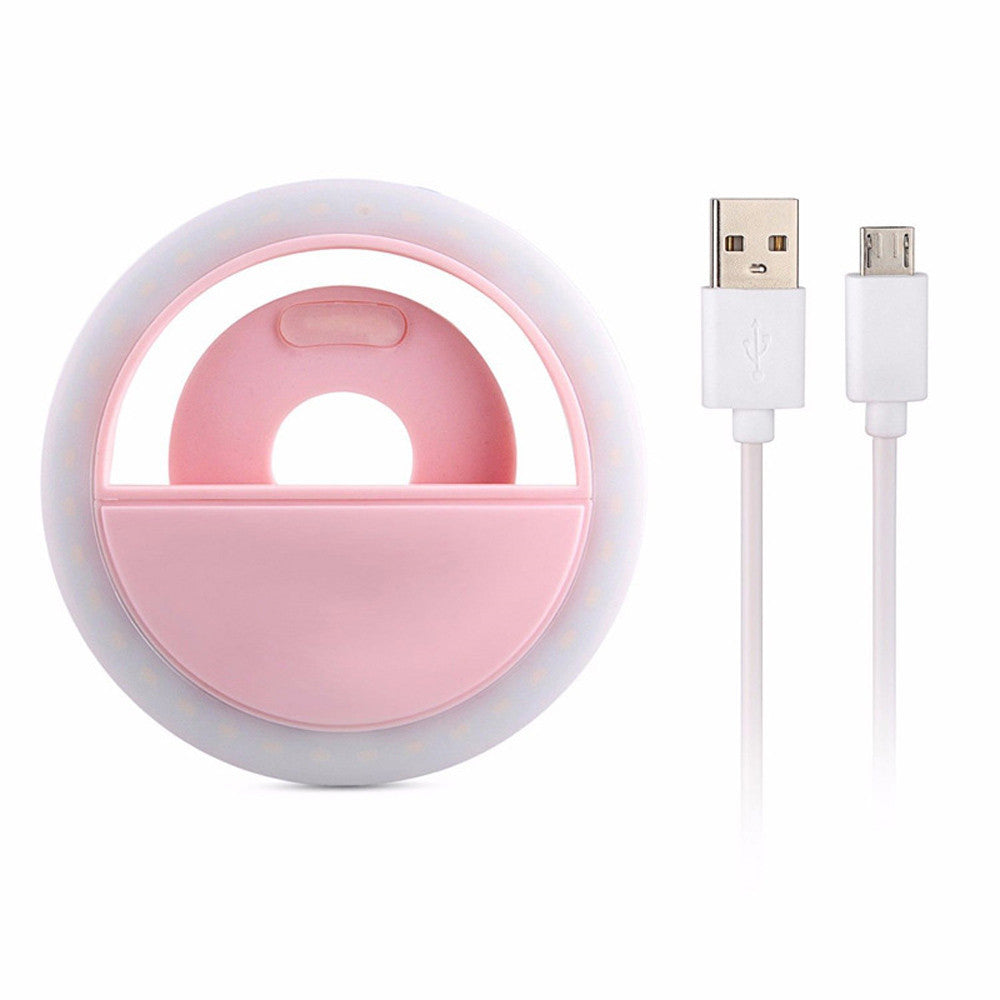 M06 Universal Selfie Ring Light 36 LEDs USB Rechargeable Cell Phone Lens Fill Light - Pink
