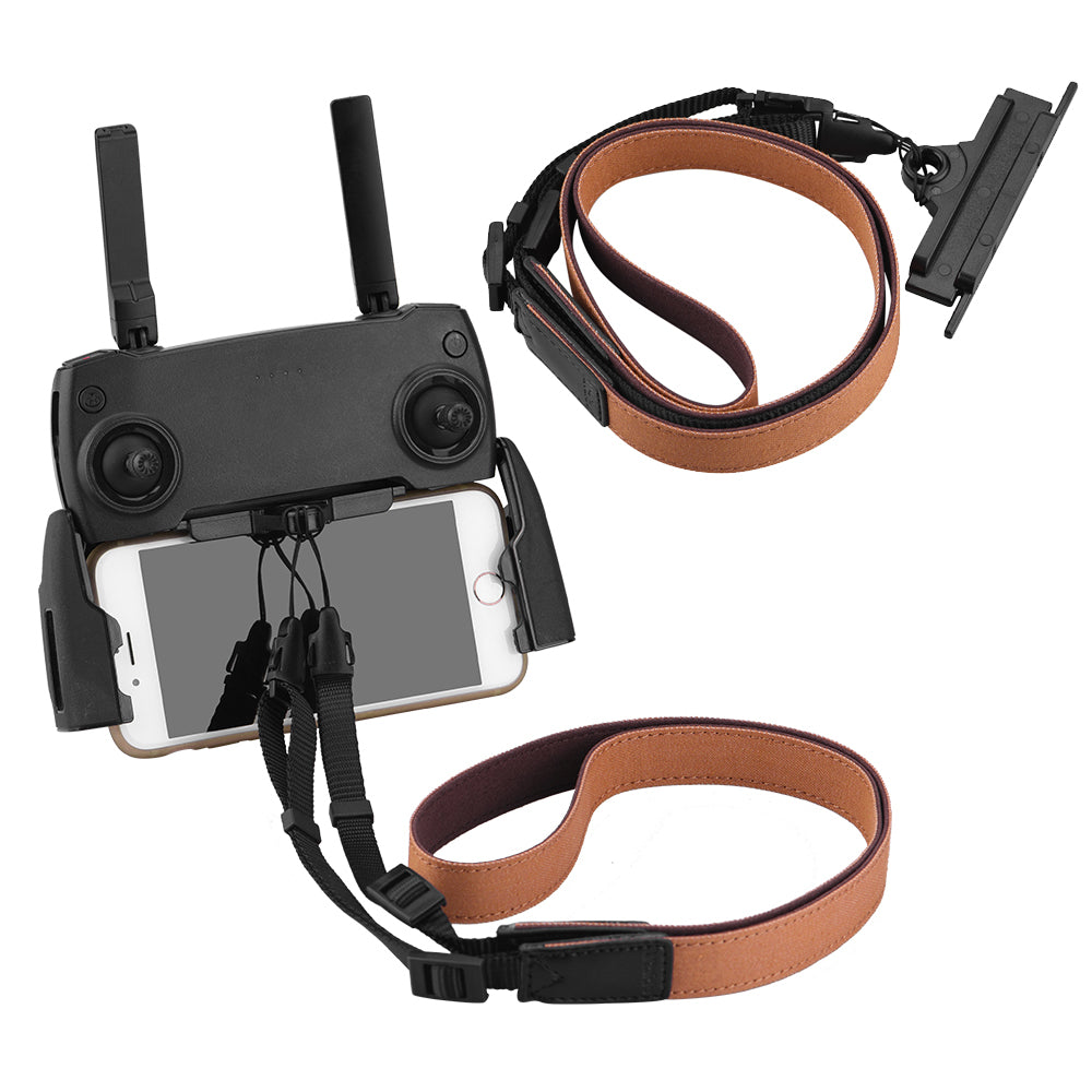 ZZCP8767 For DJI Mavic 2/Pro/Mini/Air/Spark Remote Control Lanyard Neck Strap with Bracket - Brown