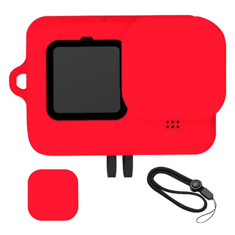 for GoPro 9 / 10 Action Camera Silicone Cover Anti-drop Protective Sleeve with Lens Cover and Anti-lost Rope - Red