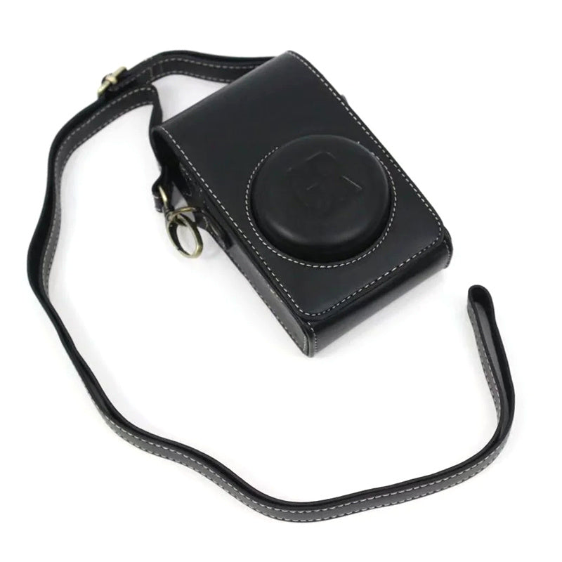 Uniqkart for Ricoh GR / GR II / GR III / GR IIIx Camera Bag Vintage PU Leather Digital Camera Protective Cover with Shoulder Strap - Black