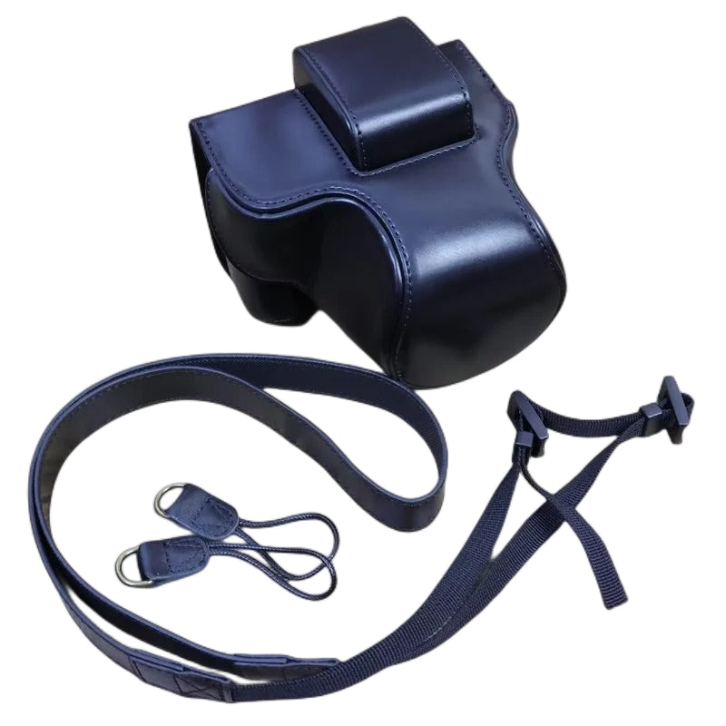 Uniqkart for Canon EOS R50 Detachable PU Leather Camera Bag Protective Cover with Shoulder Strap - Black