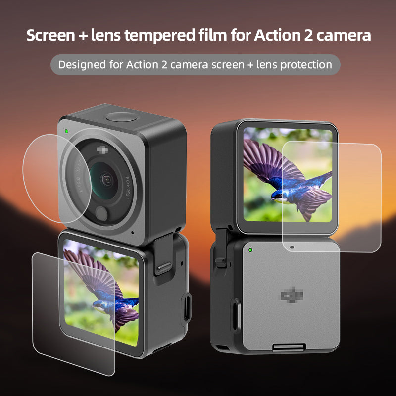 [Power Version] 2 Set EWB9033_2 Camera Lens Protective Film HD Tempered Glass Screen Protector for DJI Action 2 Sports Camera