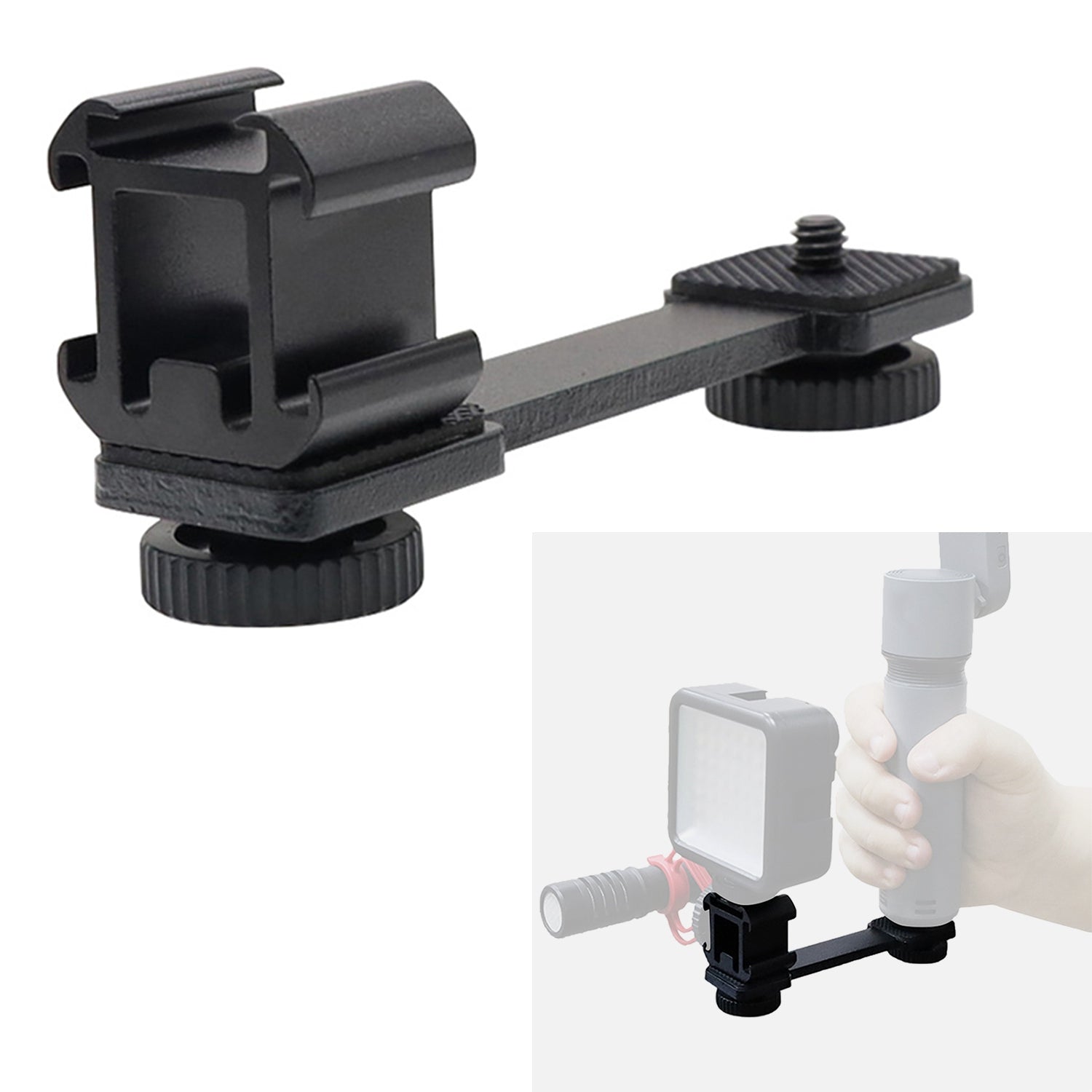 E022 Three Hot Shoe Bracket for DJI Zhiyun Smooth Lightweight Portable Camera Mount Adapter with 1/4” Screw for Fill Light Handheld Gimbal Support Multi-Angle Adjustable