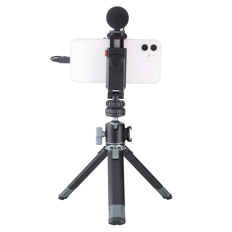 ST-06S Universal Camera Dual Cold Shoe Adapter Phone Mount Clamp 360-Degree Rotation Holder Smartphone Clip