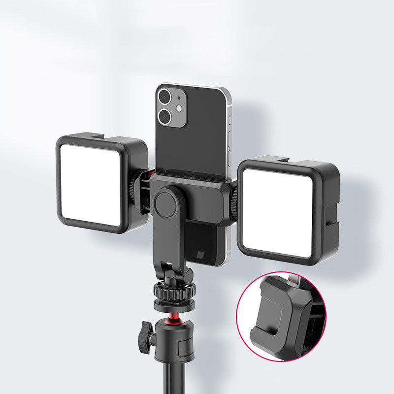 ST-06S Universal Camera Dual Cold Shoe Adapter Phone Mount Clamp 360-Degree Rotation Holder Smartphone Clip