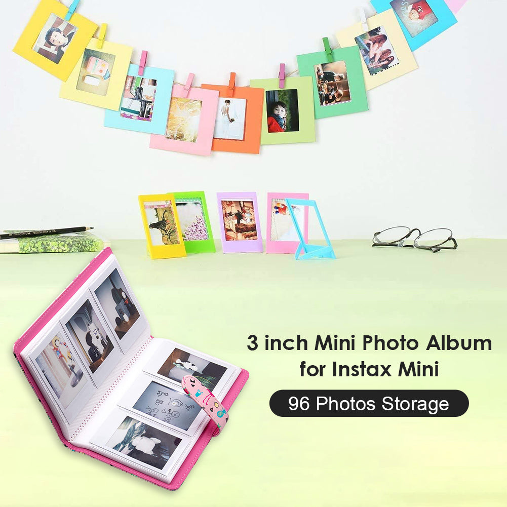 3-inch Mini Photo Album for Fujifilm Instax Mini 11 9 8+ 8 90 70 26 25 7s 50s, 108 Pockets Album PU Leather Photocard Holder Book Photo Card Binder - Green Flowers