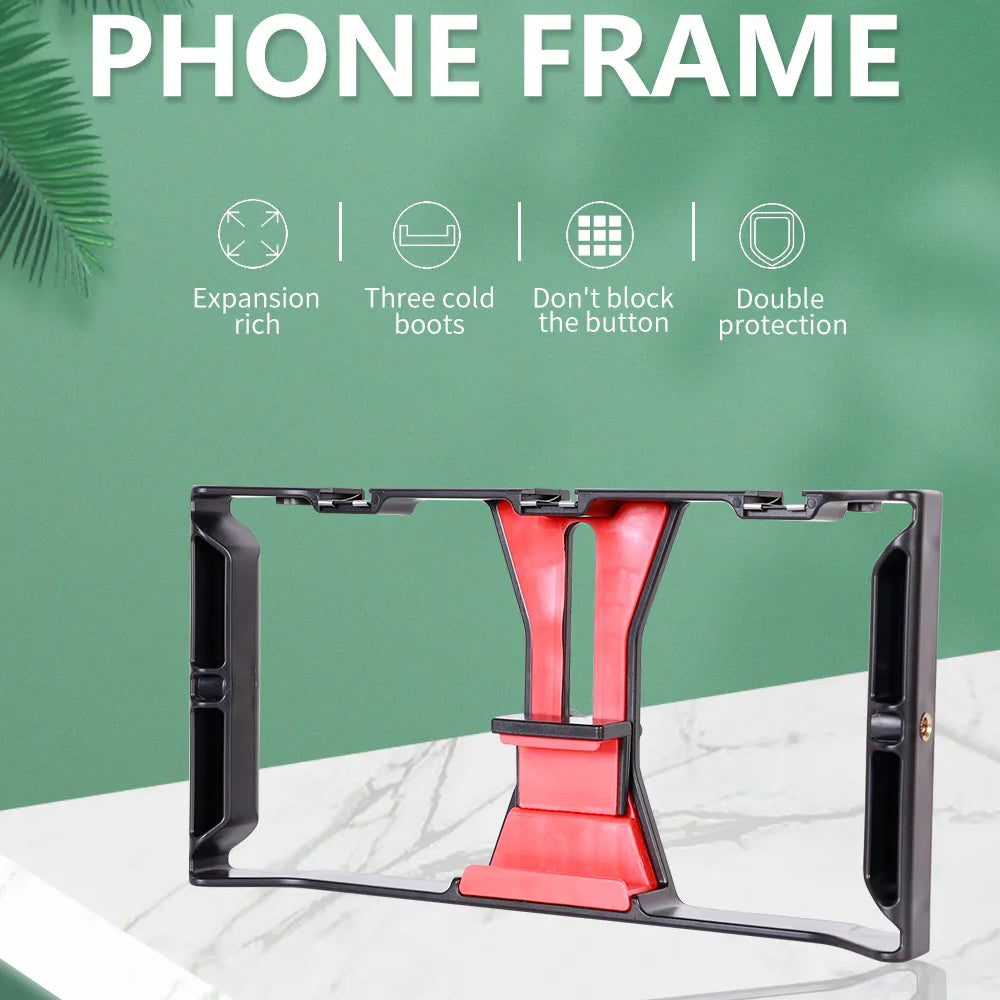 D017 Universal Phone Cage Video Stabilizer Grip Vlogging Film Making Smartphone Frame for iPhone Android