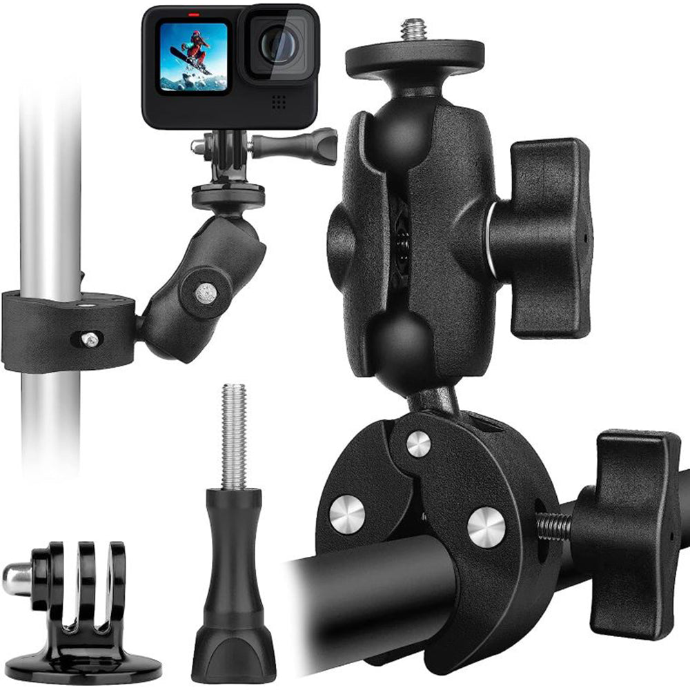 1403 6cm Camera Clamp Mount Multi-Function Monitor Holder 360-Degree Ball Head with 1 / 4inch Adapter for DSLR Camera, Phone Clip