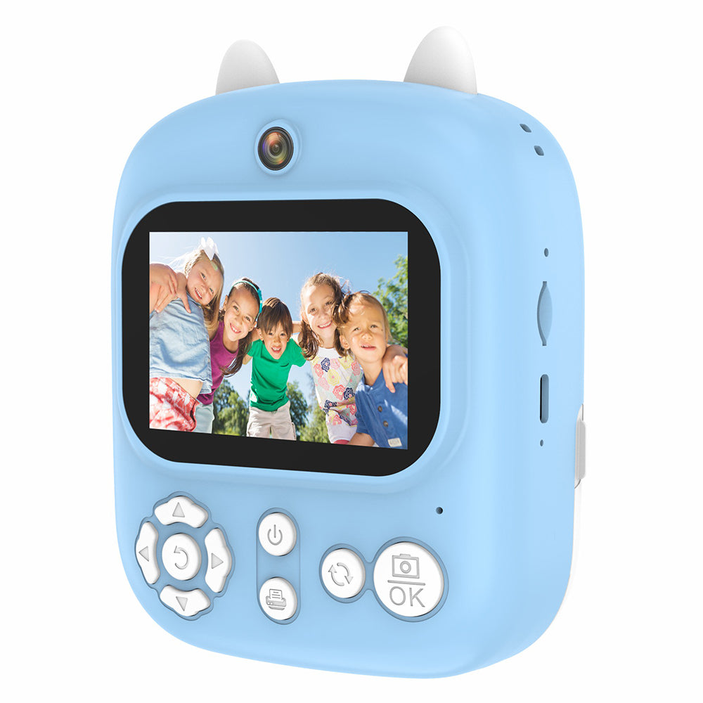 P2 2.4-inch HD Dual-Lens Camera Photo / Video Instant Camera Multifunction Children Printer Camera (with 32G Memory Card + Card Reader) - Blue