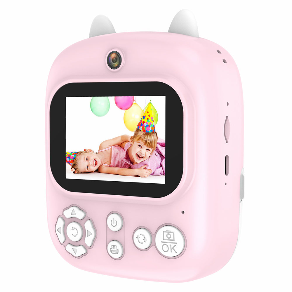 P2 2.4-inch HD Dual-Lens Camera Photo / Video Instant Camera Multifunction Children Printer Camera (with 32G Memory Card + Card Reader) - Pink