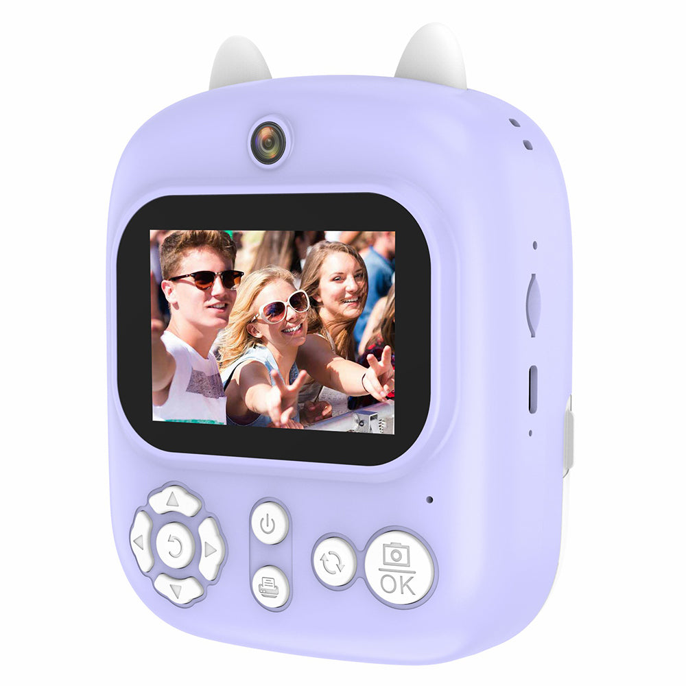 P2 2.4-inch HD Dual-Lens Camera Photo / Video Instant Camera Multifunction Children Printer Camera (with 32G Memory Card + Card Reader) - Purple