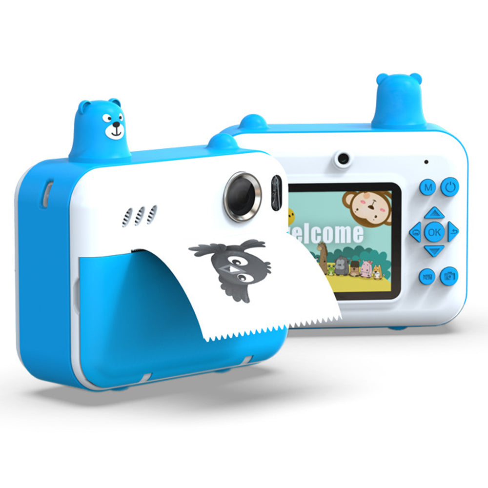 IPS 2.36" HD Display Children Camera Thermal Printing Photo Cartoon Camera Toy Dual Lens Camera Printer - Sky Blue