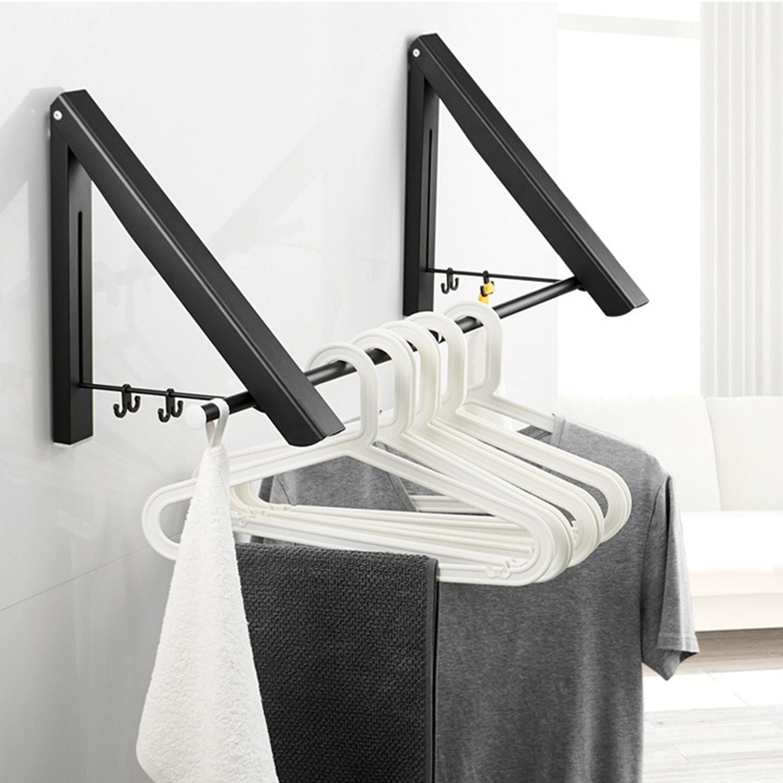 Aluminum Folding Clothes Hanger Wall Mounted Retractable Clothes Rack Black