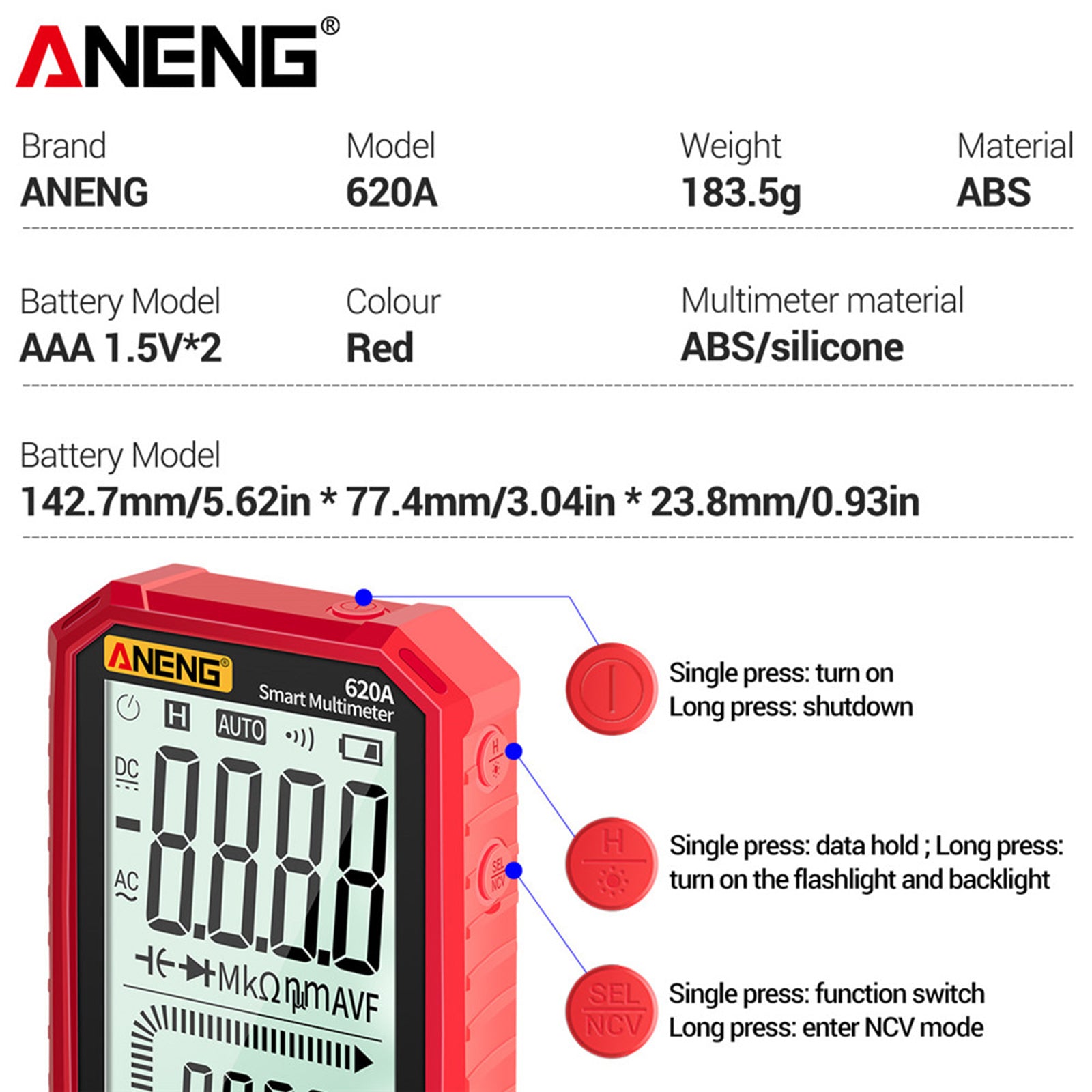 Digital Multimeter Transistor Testers Multi Meter 6000 Counts Red