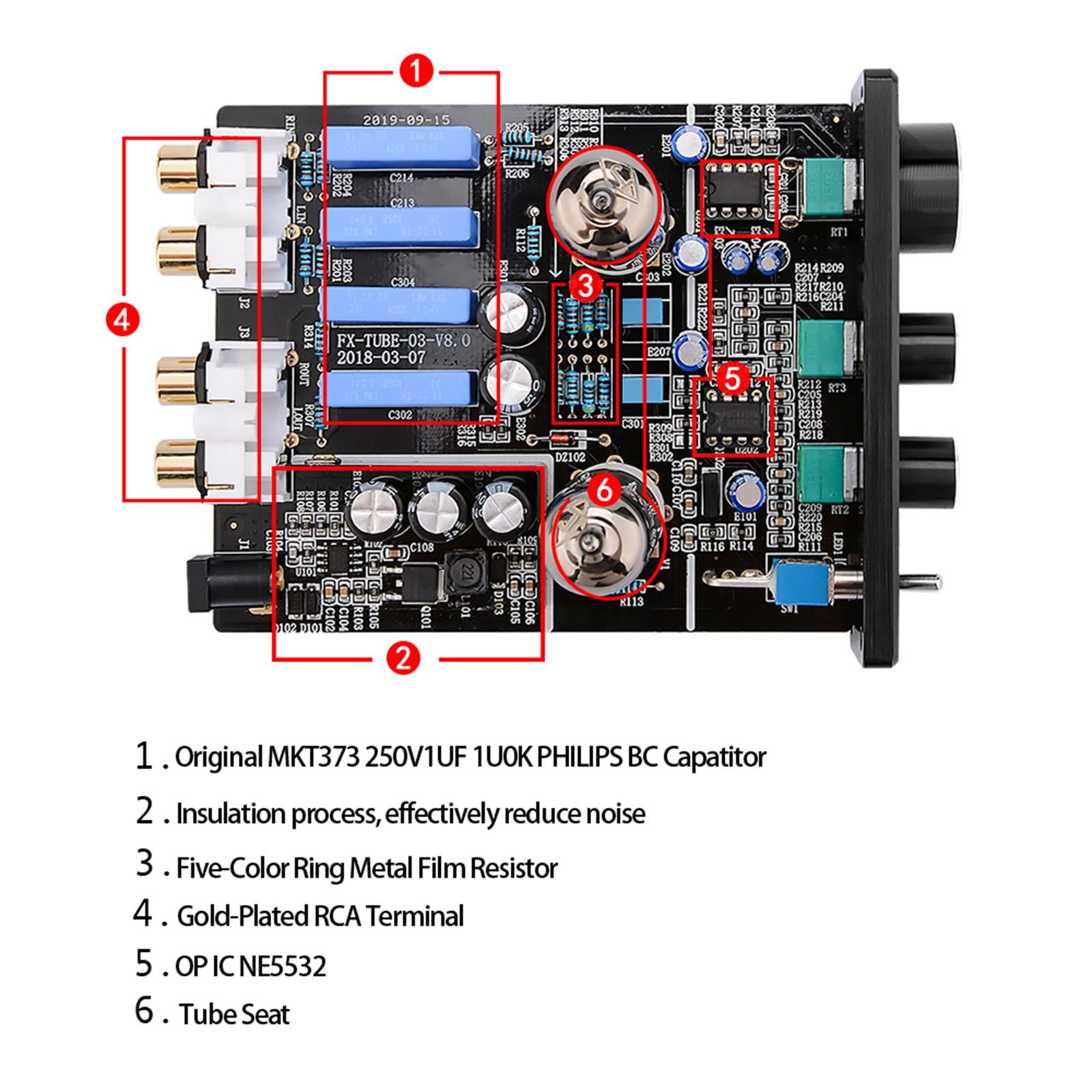 Vacuum Tube Preamplifier 6K4 Mini Electronic for Home Audio Player  Black