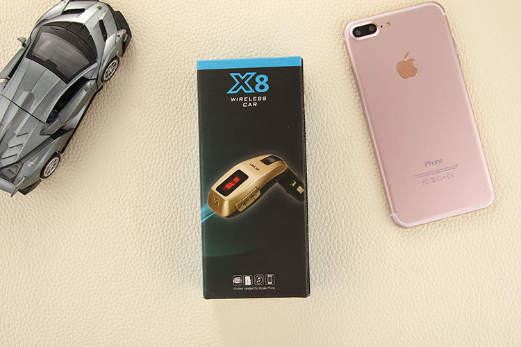 X8 Car Charger Cigarette Lighter Car MP3 Bluetooth Hands-free FM Transmitter for iPhone 8/8 Plus - Black