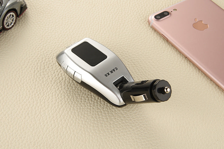 X8 Cigarette Lighter Car Charger Bluetooth Hands-free Car MP3 FM Transmitter Music Player for iPhone 8/8 Plus - Silver Color