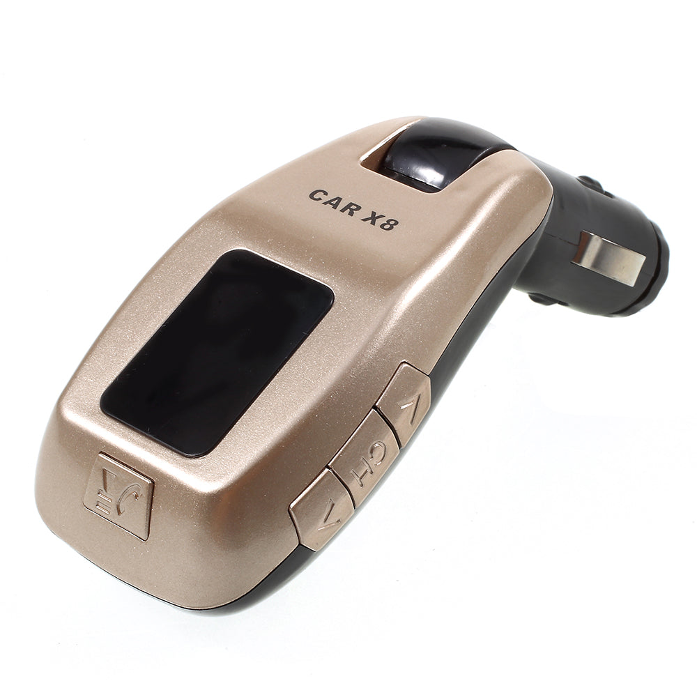 X8 Cigarette Lighter Bluetooth FM Transmitter Car Charger Car Kit Support TF Card / U Disk for iPhone 8/8 Plus - Gold Color