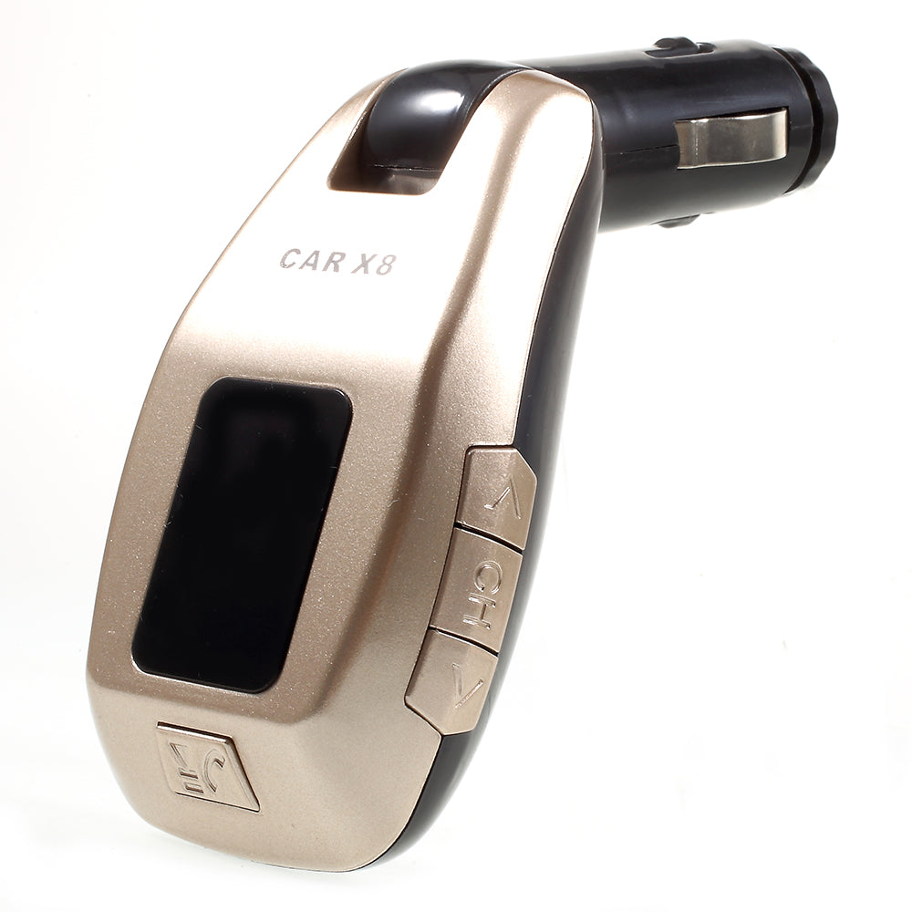 X8 Cigarette Lighter Bluetooth FM Transmitter Car Charger Car Kit Support TF Card / U Disk for iPhone 8/8 Plus - Gold Color