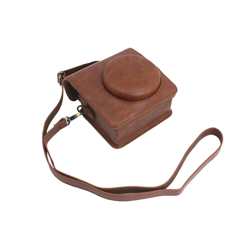 Detachable Lens Protective Lid Design PU Leather Camera Bag Cover with Shoulder Strap for Fuji Instax Mini 40 - Coffee