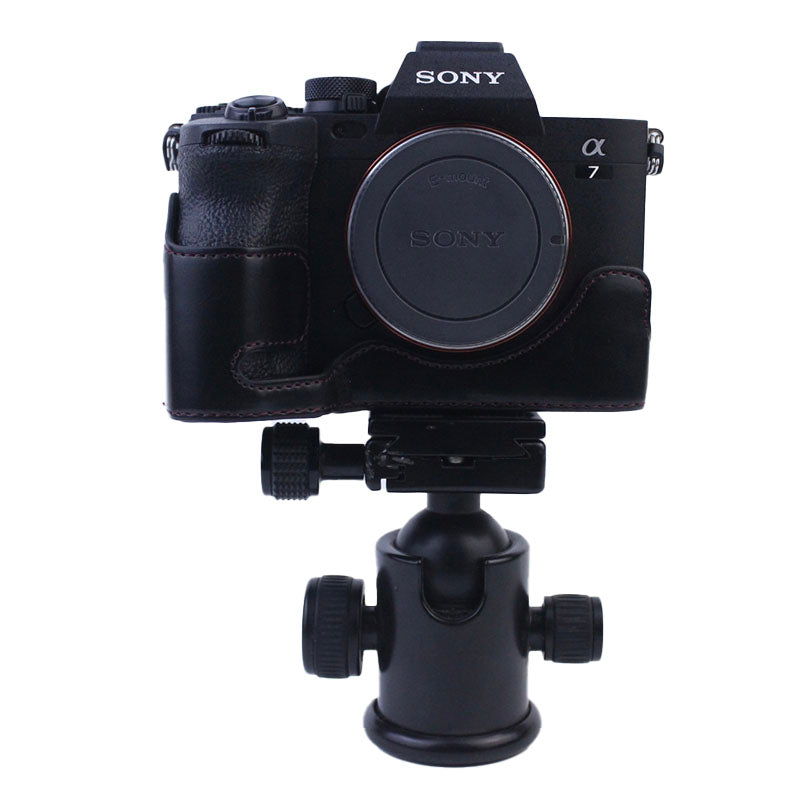 PU Leather Camera Bottom Case Protective Half Body Cover for Sony A7M4 / A1 / A7S III / A7S3 / A7R5 Camera - Black