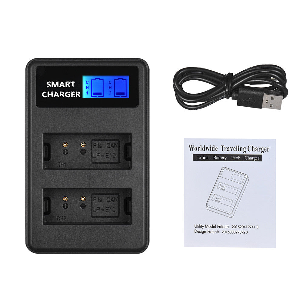 LP-E10 Battery Two-Bay USB Charger with LCD Display for Canon EOS 1100D Kiss X50