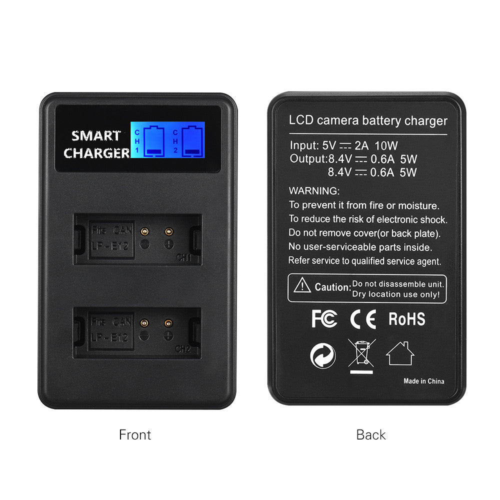 LCD Display Two-Channel LP-E12 USB Battery Charger for Canon EOS M M10 M50 M100 etc