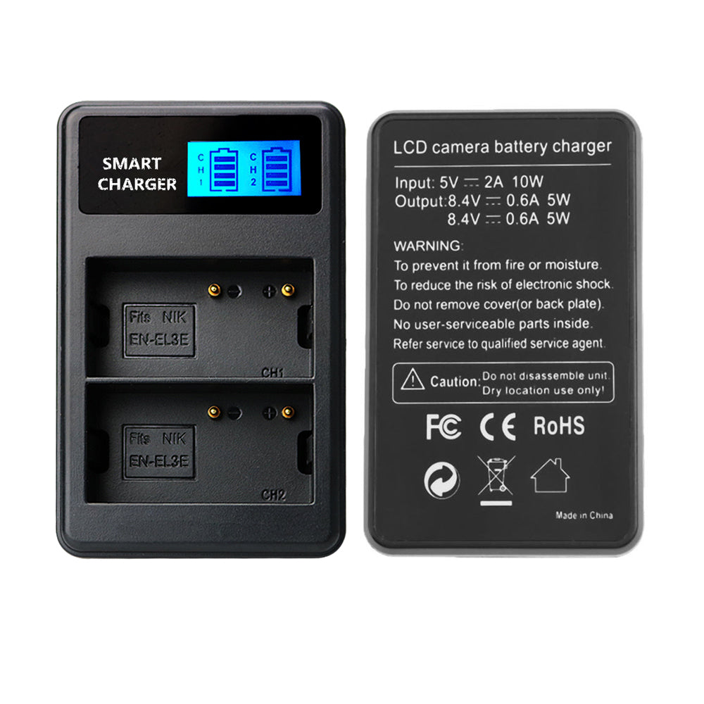 Dual-Bay EN-EL3E/EL3 USB Battery Charger with LCD Display for Nikon D90 D80 D300 D700 etc