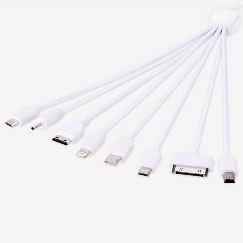 1m Length 8 in 1 for Micro / 8 pin + Type-C + Mini + DC 2.0mm Port USB Charging Cable