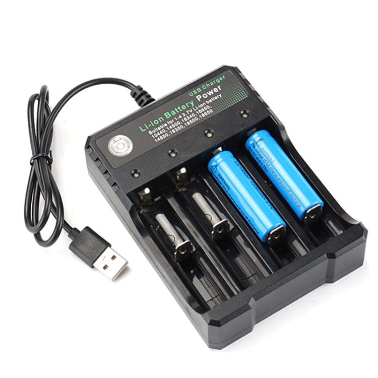 4-Slot Li-ion Battery Charger for 10440 14500 16340 16650  14650 18350 18500 18650 - Black