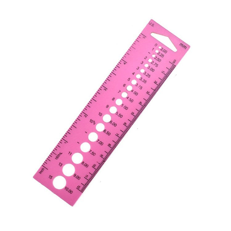 AC183 Knitting Needle Ruler Inch Gauge US mm 2.0-10.0mm Ruler Tailor Sewing Tool - C1 Red