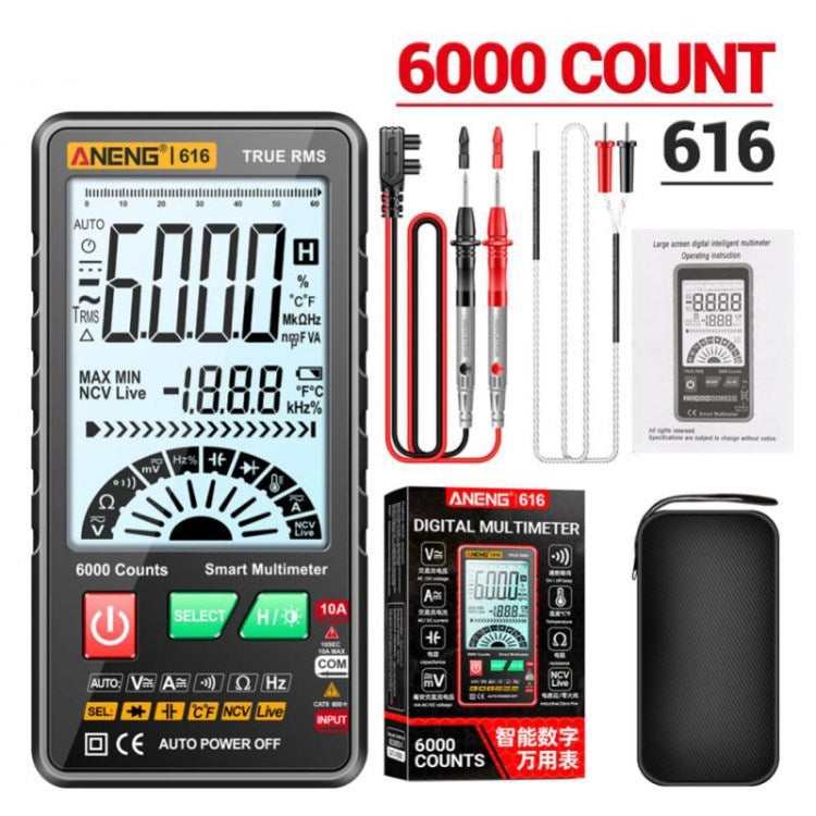 Aneng 616 Digital Multimeter 6000 Counts DC AC Voltage Current Tester Meter - Black / Black