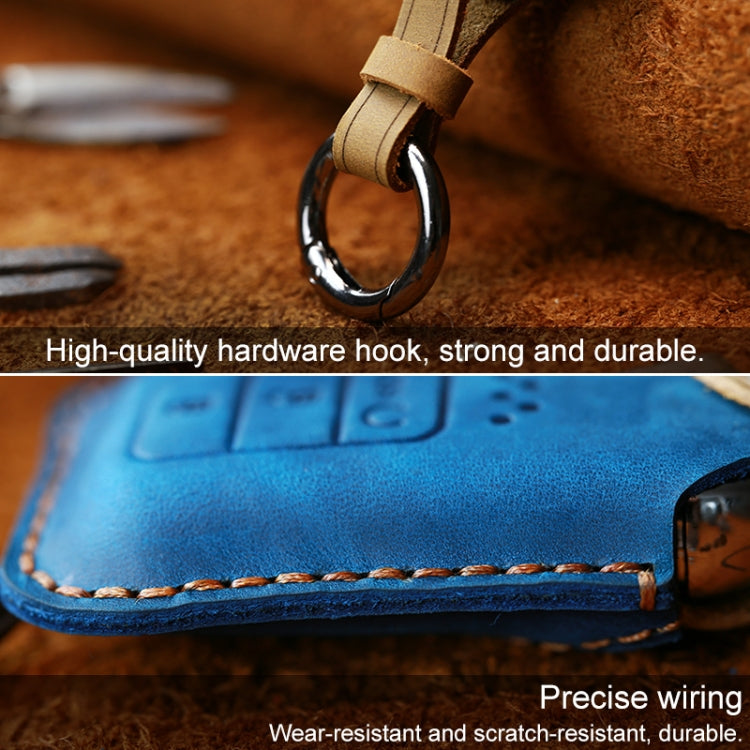 For Honda Car Cowhide Leather Key Protective Cover Key Case, Three Keys Start Version (Brown)