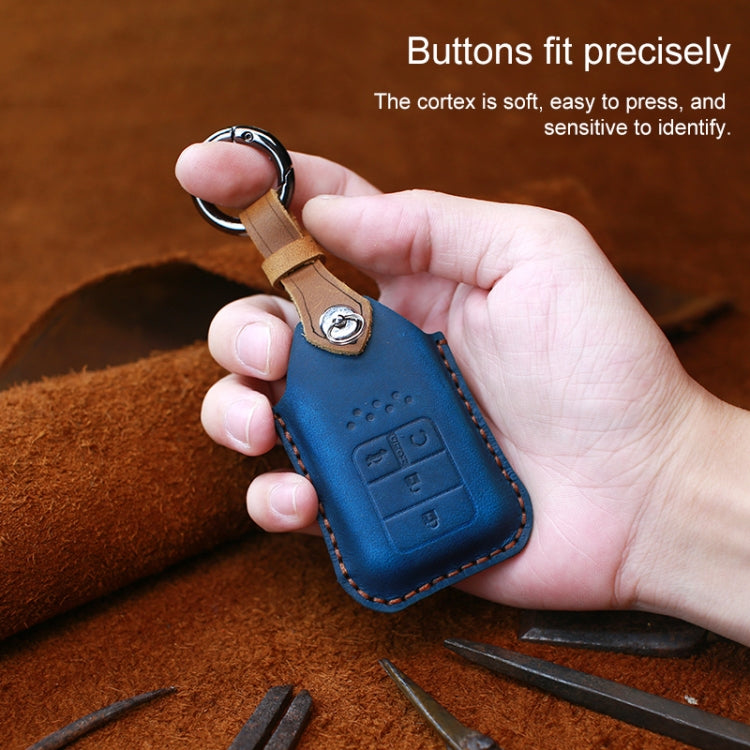 For Honda Car Cowhide Leather Key Protective Cover Key Case, Three Keys Start Version (Brown)