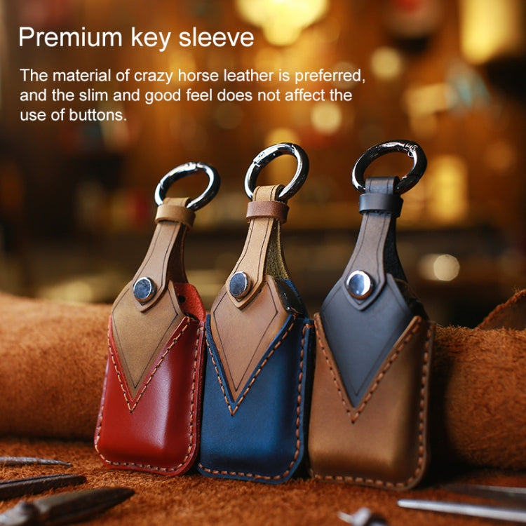 For Honda Car Cowhide Leather Key Protective Cover Key Case, Three Keys Start Version (Brown)