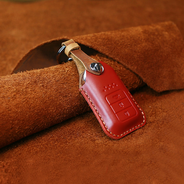 For Honda Car Cowhide Leather Key Protective Cover Key Case, Three Keys Tailgate Version (Red)