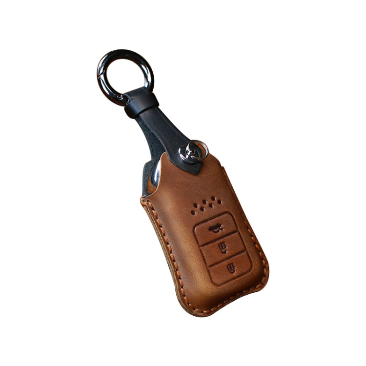 For Honda Car Cowhide Leather Key Protective Cover Key Case, Three Keys Tailgate Version (Brown)