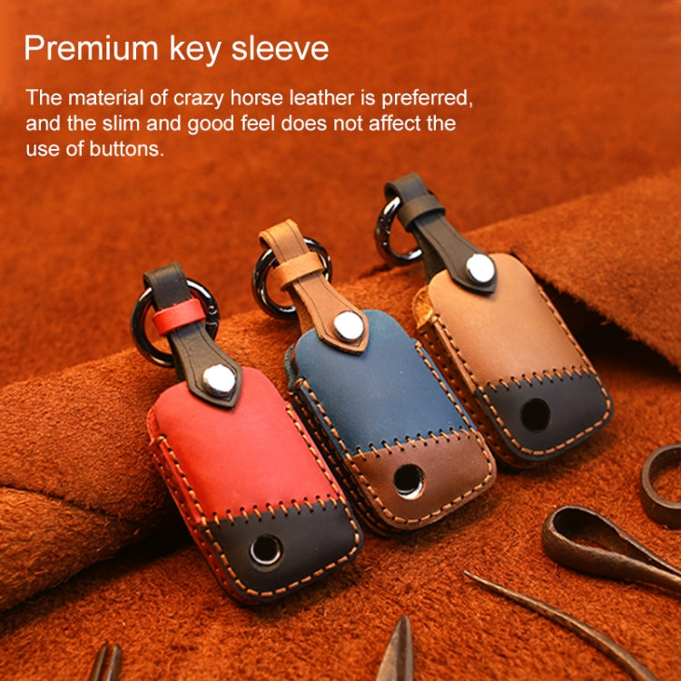 For Volkswagen Car Cowhide Leather Key Protective Cover Key Case, D Version(Brown)