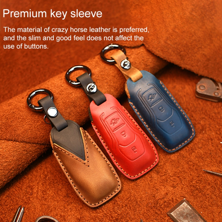 For Ford Old Style Car Cowhide Leather Key Protective Cover Key Case (Red)