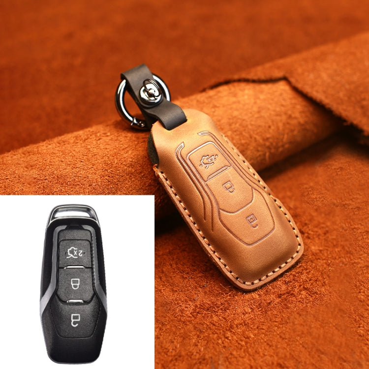 For Ford Old Style Car Cowhide Leather Key Protective Cover Key Case (Brown)