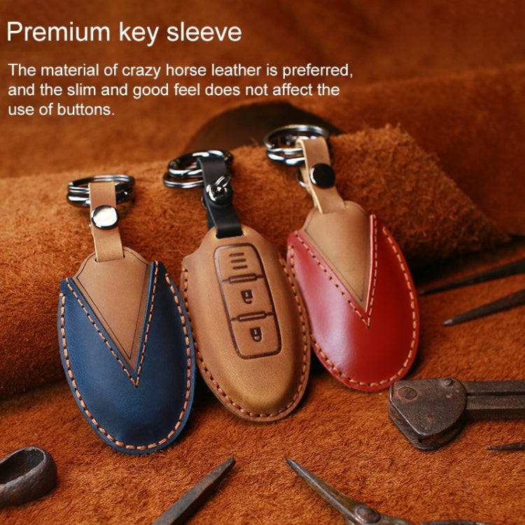 For Nissan Car Cowhide Leather Key Protective Cover Key Case, Three Keys Horizontal Line Version (Brown)