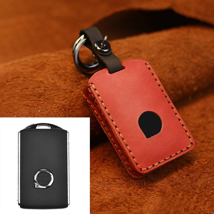 For Volvo Car Cowhide Leather Key Protective Cover Key Case (Red)