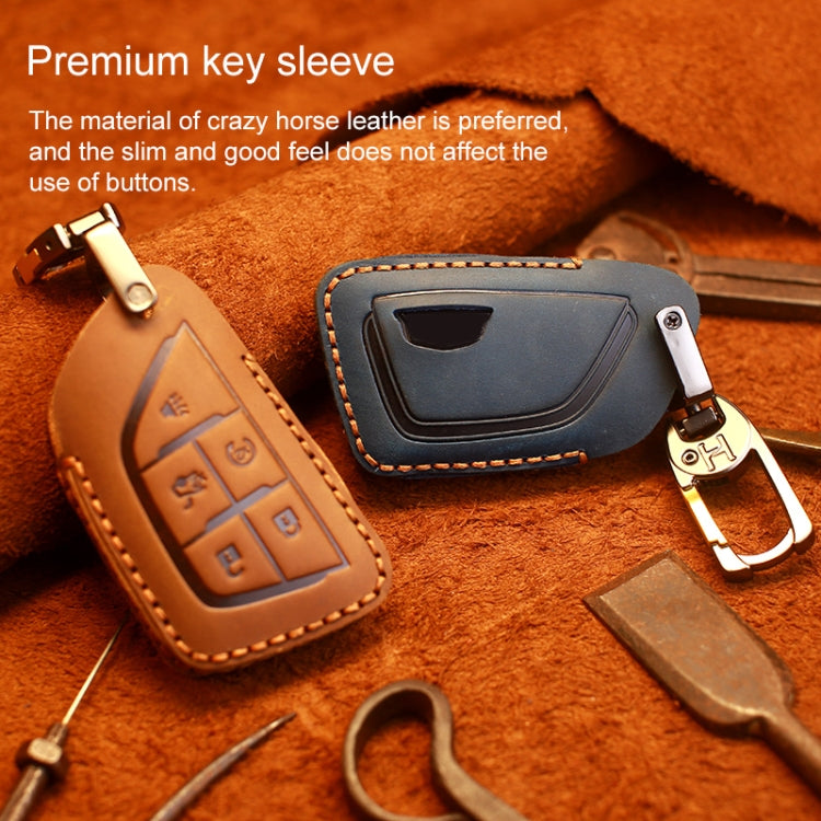 For Cadillac New Style Car Cowhide Leather Key Protective Cover Key Case (Brown)