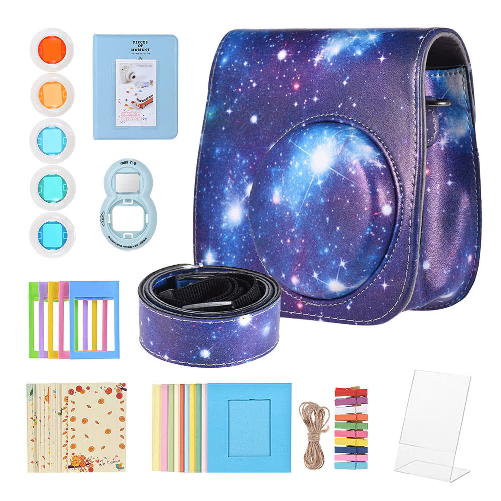 8-in-1 Accessories Kit for Fujifilm Instax Mini 8/8+/8s/9 [Camera Case/Strap/Selfie Mirror/Filter/Album/Photo Frame/Photo Sticker] - Starry Sky