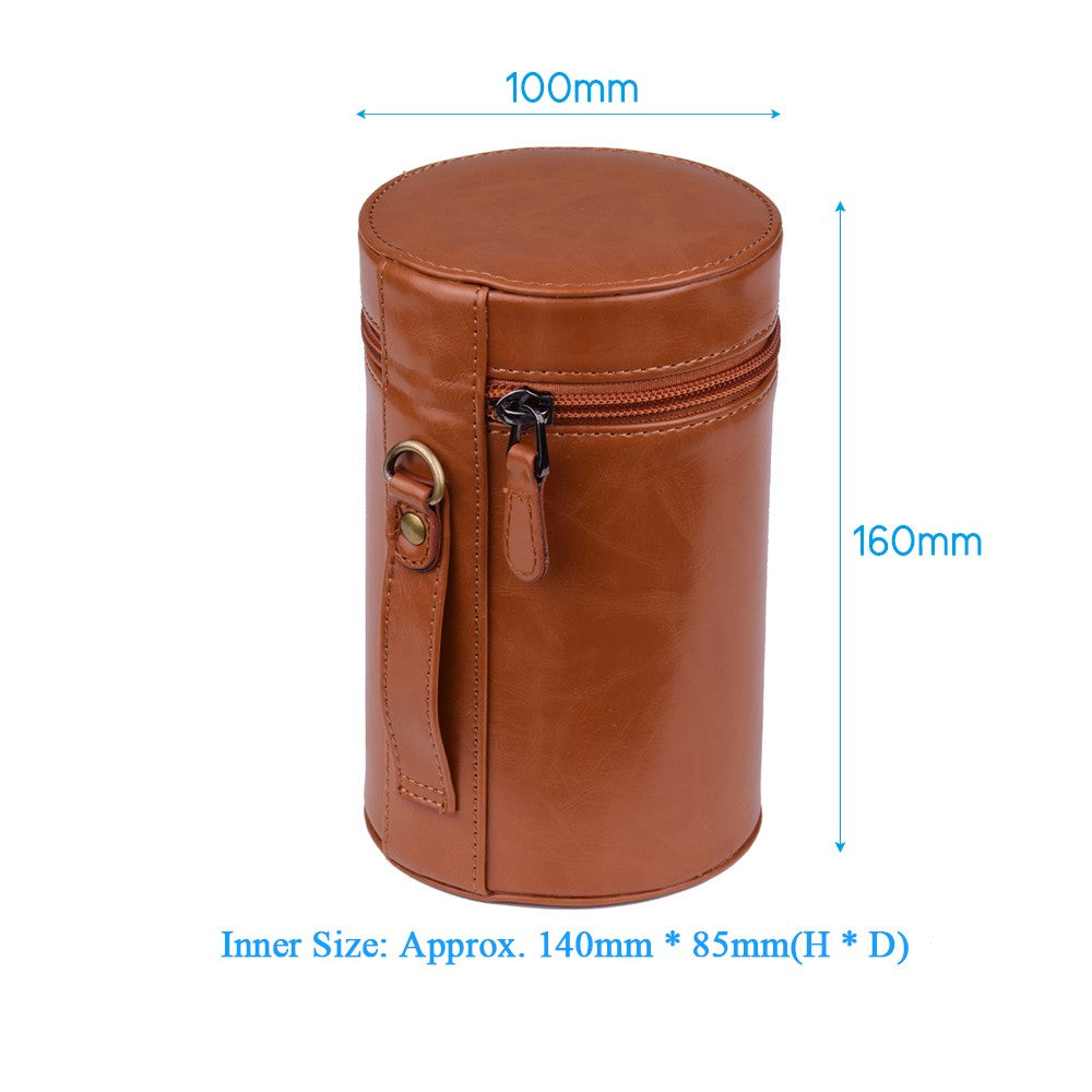 Inner Size 140*85mm For Canon Nikon Sony Fuji Pentax Panasonic DSLR Camera Lens Medium PU Leather Pouch Protective Lens Case Bag Cover - Brown