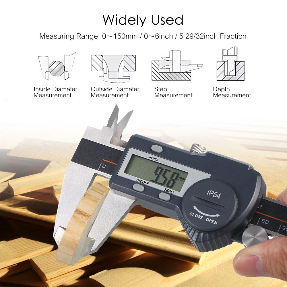 Digital Stainless Steel Caliper mm/inch LCD Display Vernier Caliper IP54  Waterproof - 0-200mm