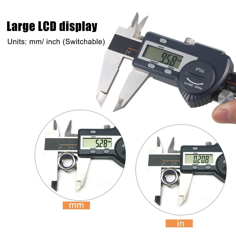 Digital Stainless Steel Caliper mm/inch LCD Display Vernier Caliper IP54  Waterproof - 0-150mm