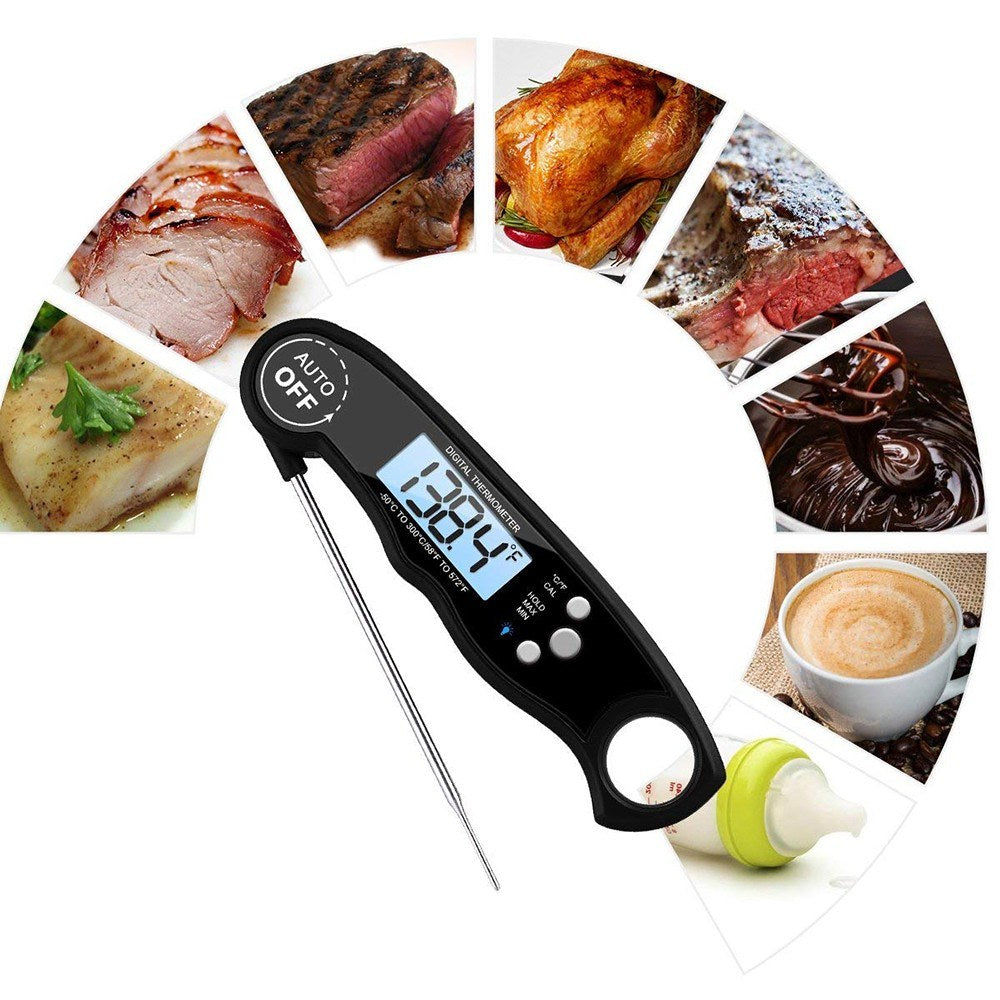 Waterproof Digital Instant Read Food Meat Thermometer with 4.7?Foldable Probe Calibration Function - Black