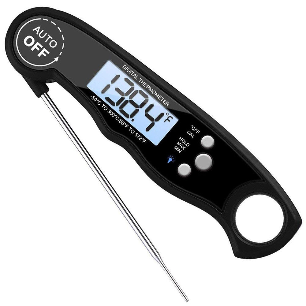 Waterproof Digital Instant Read Food Meat Thermometer with 4.7?Foldable Probe Calibration Function - Black