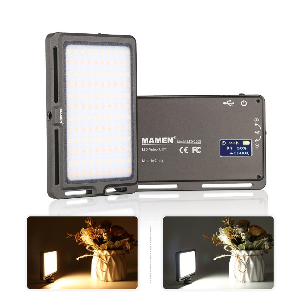 MAMEN LED-120B Ultra Thin LED Video Light Lamp Dimmable 3000K-6500K 120PCS LEDs CRI95 Built-in Battery DSLR Camera Photography Fill Light